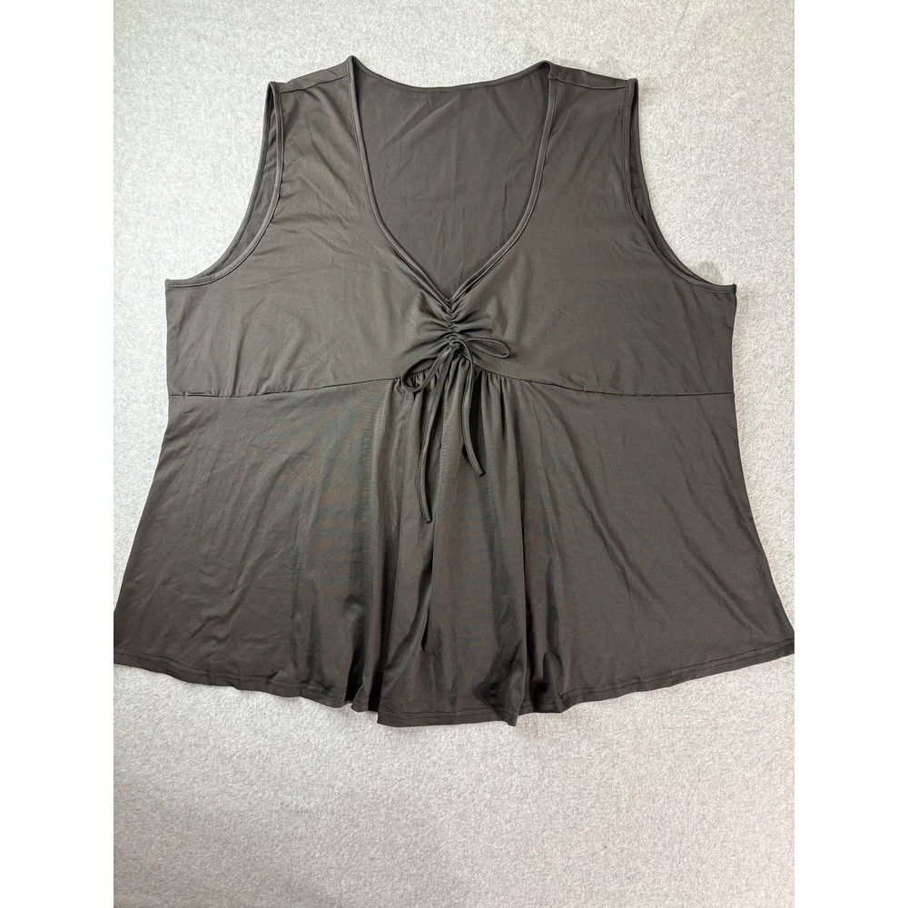 Sleeveless Babydoll V-Neck Drawstring Top Black/Unbranded 7XL Plus Size